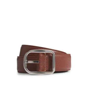 Italian-leather belt with rounded pin buckle