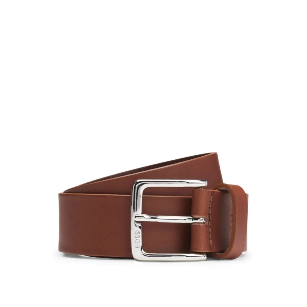Italian-leather belt with silver-tone buckle