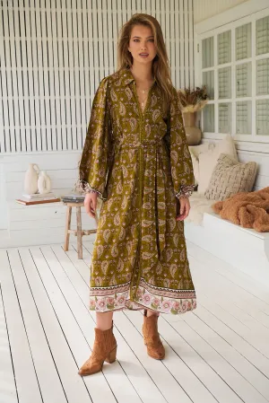 Jaase Whitney Shirt Maxi Dress with Collar Buttoned Front Lace Detail - Amalie