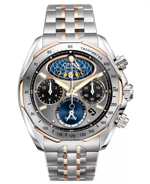 Men's Eco-Drive Chronograph Signature Moon Phase Flyback In Two Tone Stainless Steel Bracelet
