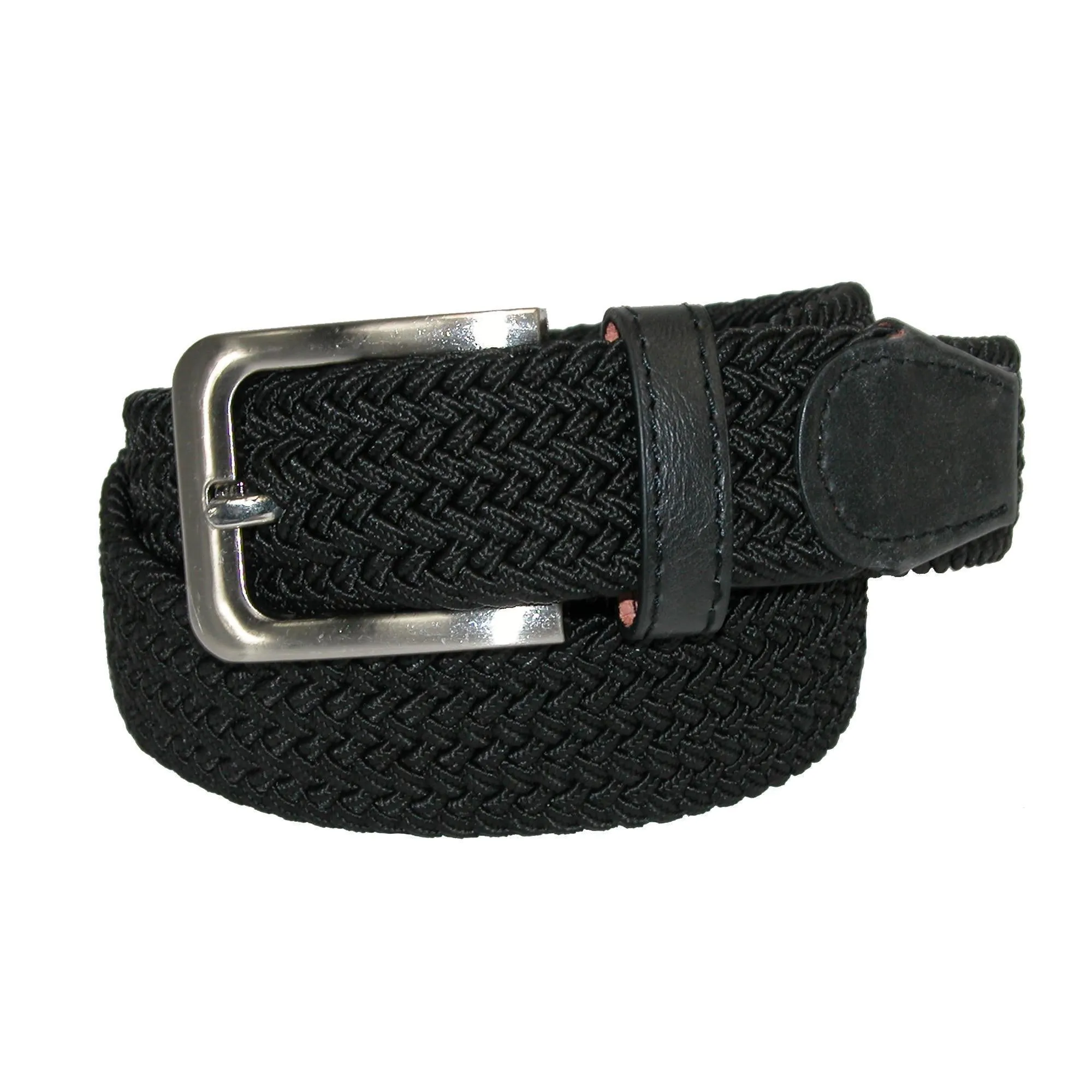 Men's Elastic Braided Stretch Belt with Silver Buckle