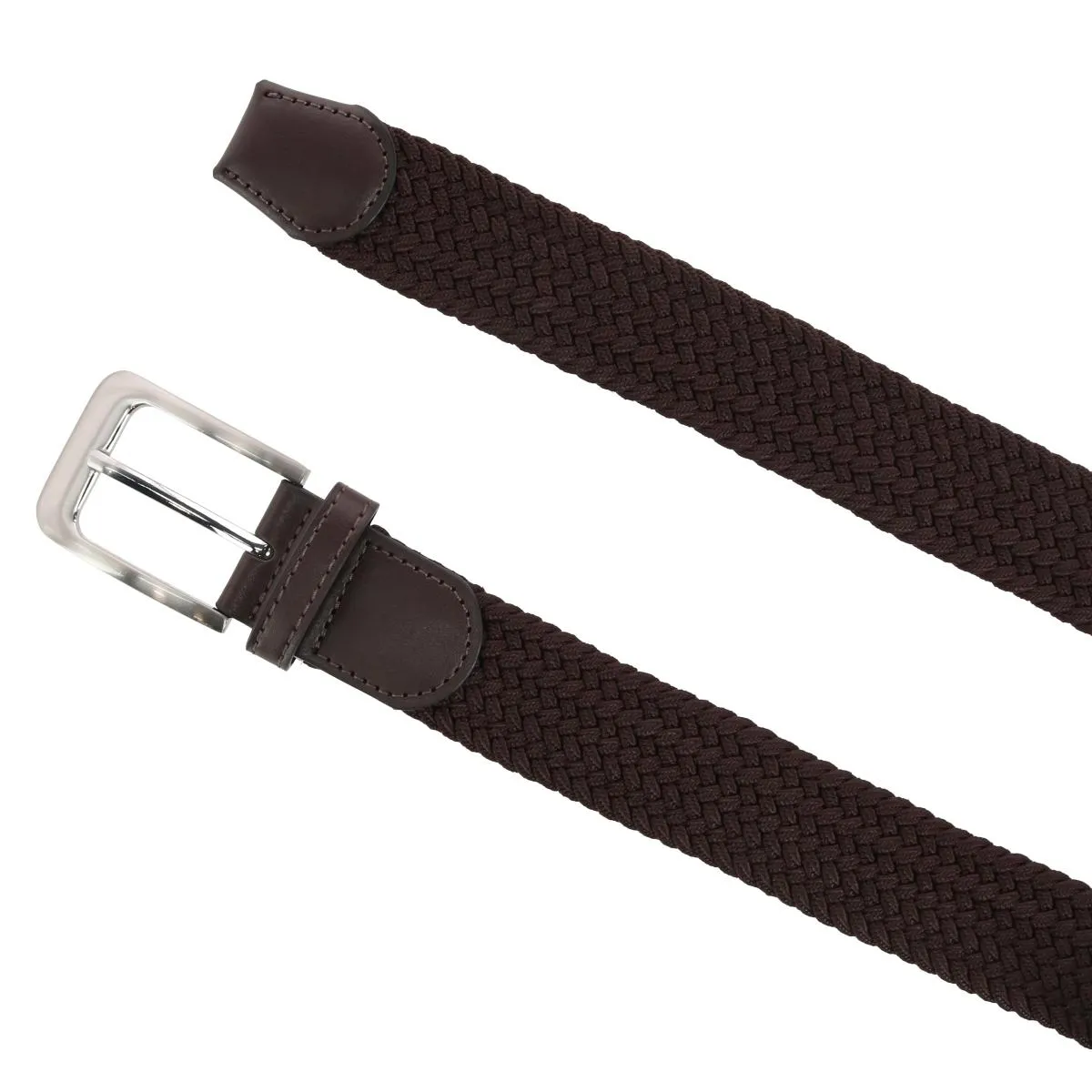 Men's Elastic Braided Stretch Belt with Silver Buckle
