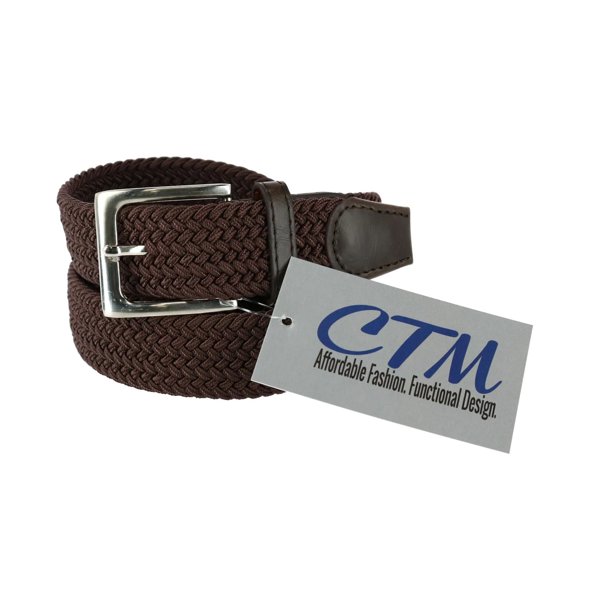 Men's Elastic Braided Stretch Belt with Silver Buckle