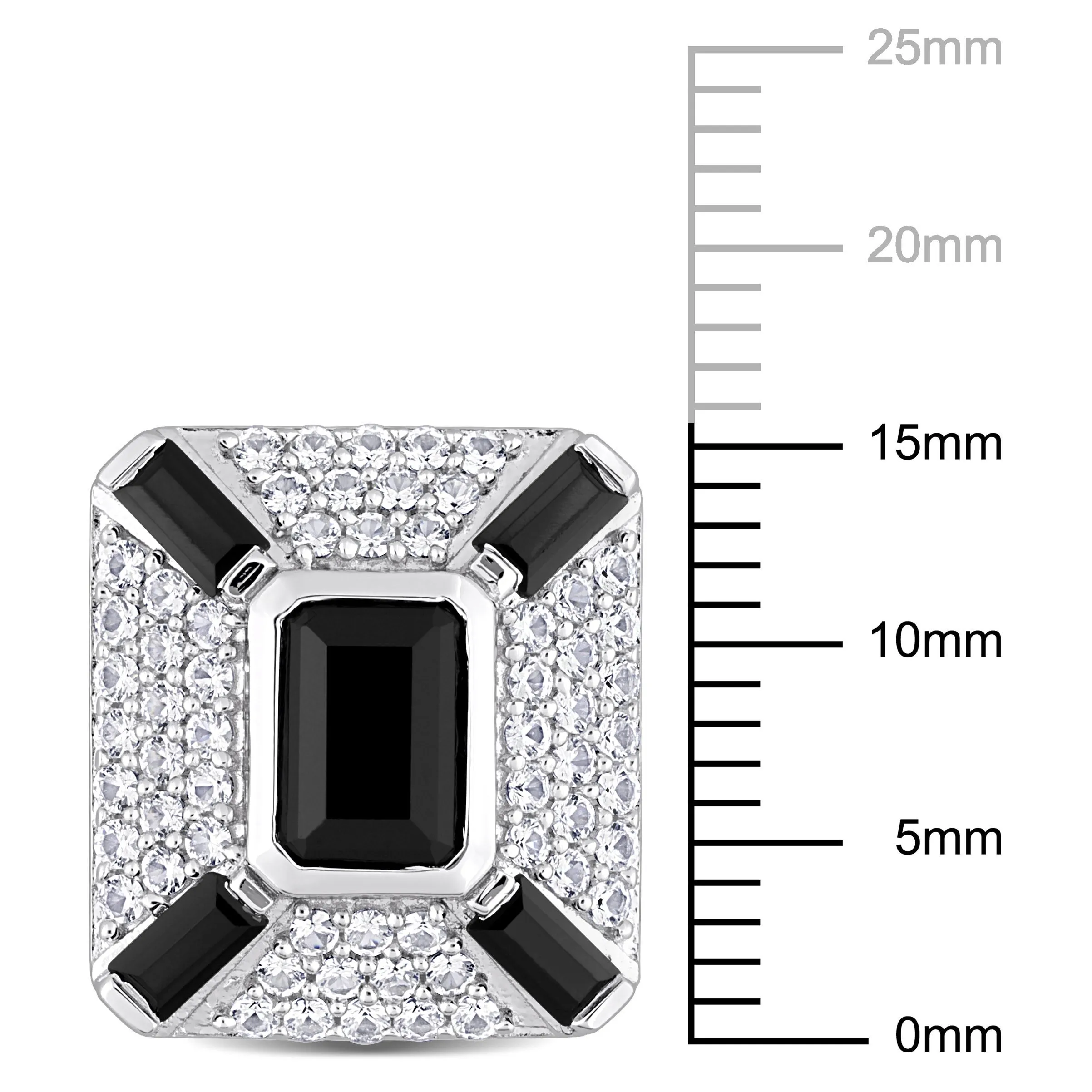 Mimi & Max 5-4/5ct TGW Octagon and Baguette-Cut Created Black Sapphire and White Sapphire Cufflinks in Sterling Silver