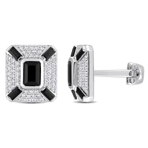 Mimi & Max 5-4/5ct TGW Octagon and Baguette-Cut Created Black Sapphire and White Sapphire Cufflinks in Sterling Silver