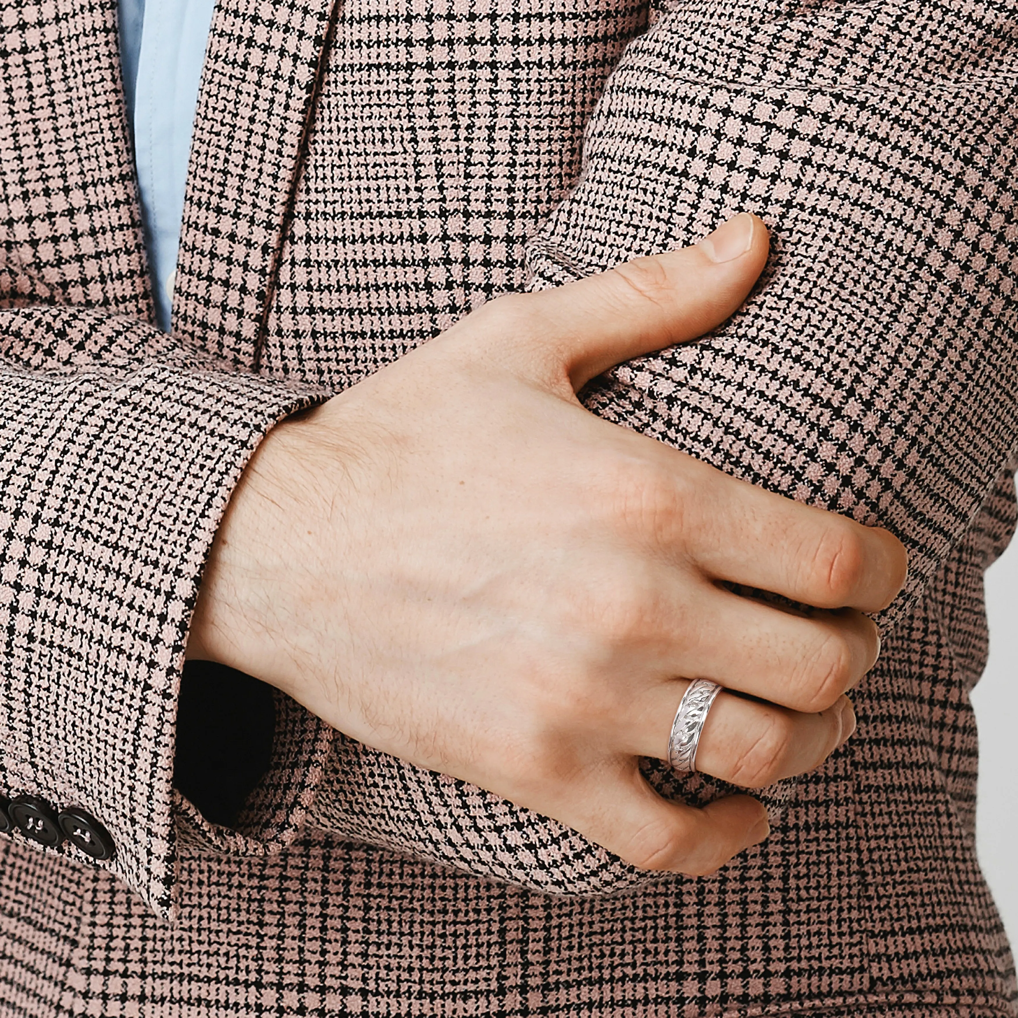Mimi & Max Ribbed Design Men's Ring in Sterling Silver