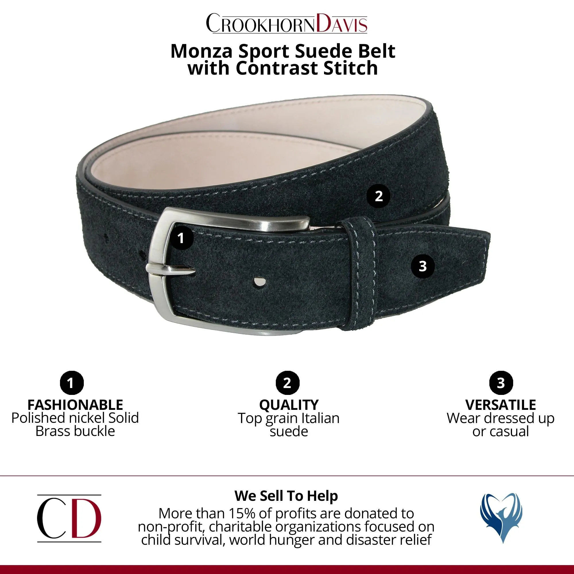Monza Suede Belt with Contrast Stitch