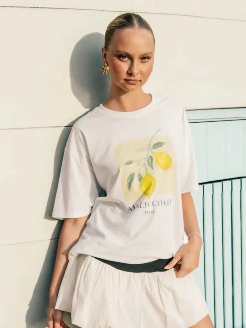 Paper Heart Amalfi Coast Oversized Lemon Vintage T-Shirt - White