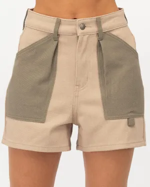 Paper Heart Olivia High Rise Two Tone Shorts - Khaki Bone