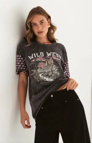 Paper Heart Wild West  Slightly Oversized Vintage T-Shirt - Black Stone Wash