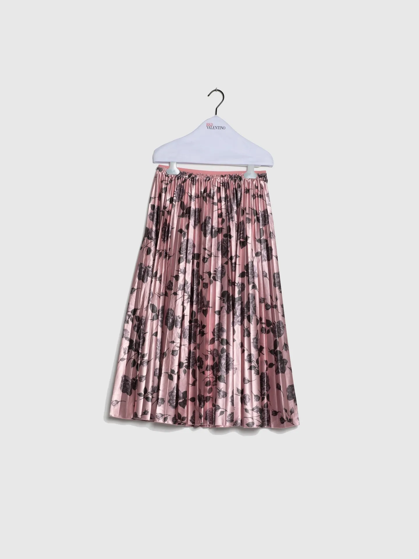 Saia Plissada com Flores em Rosa