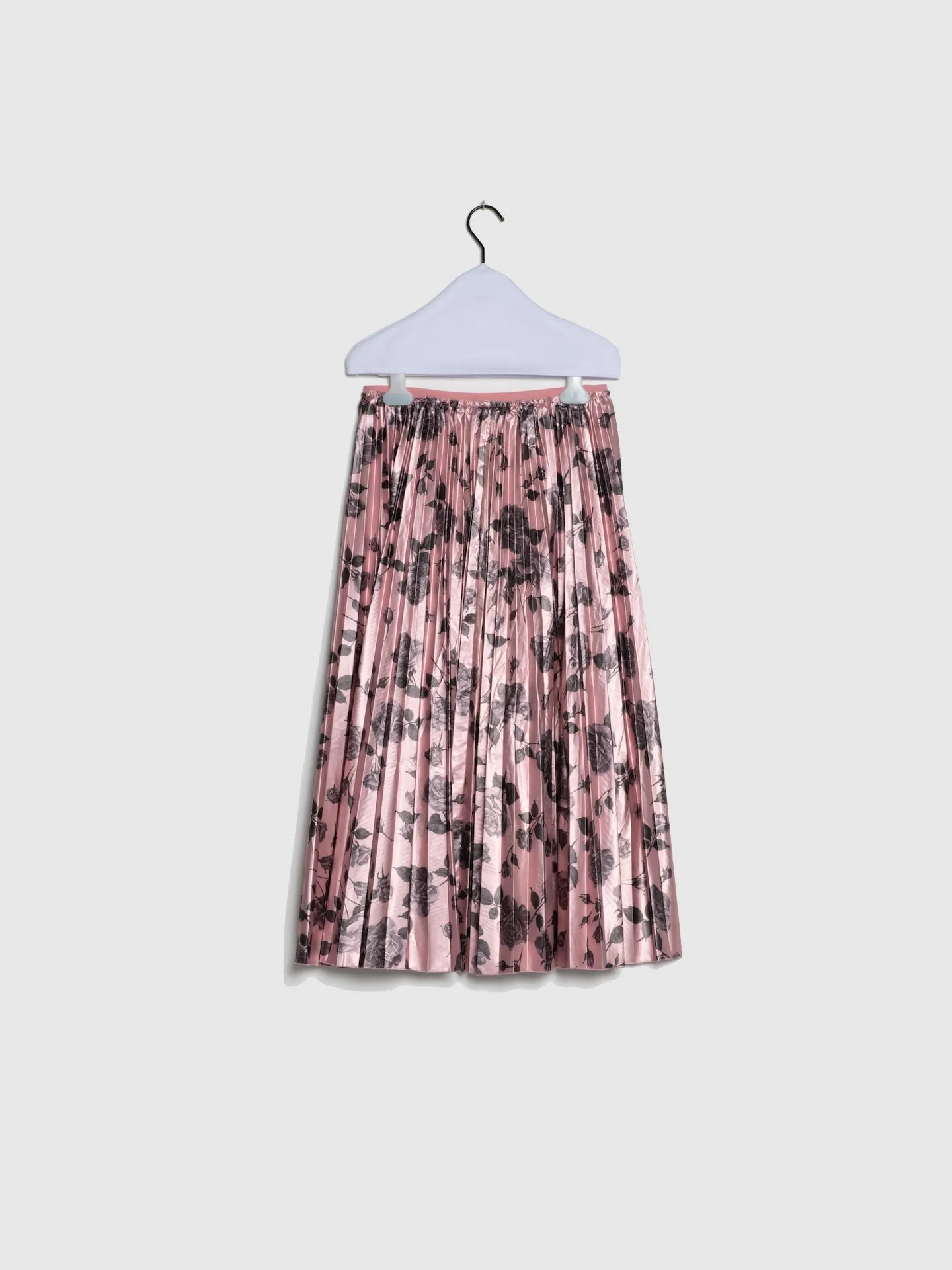 Saia Plissada com Flores em Rosa
