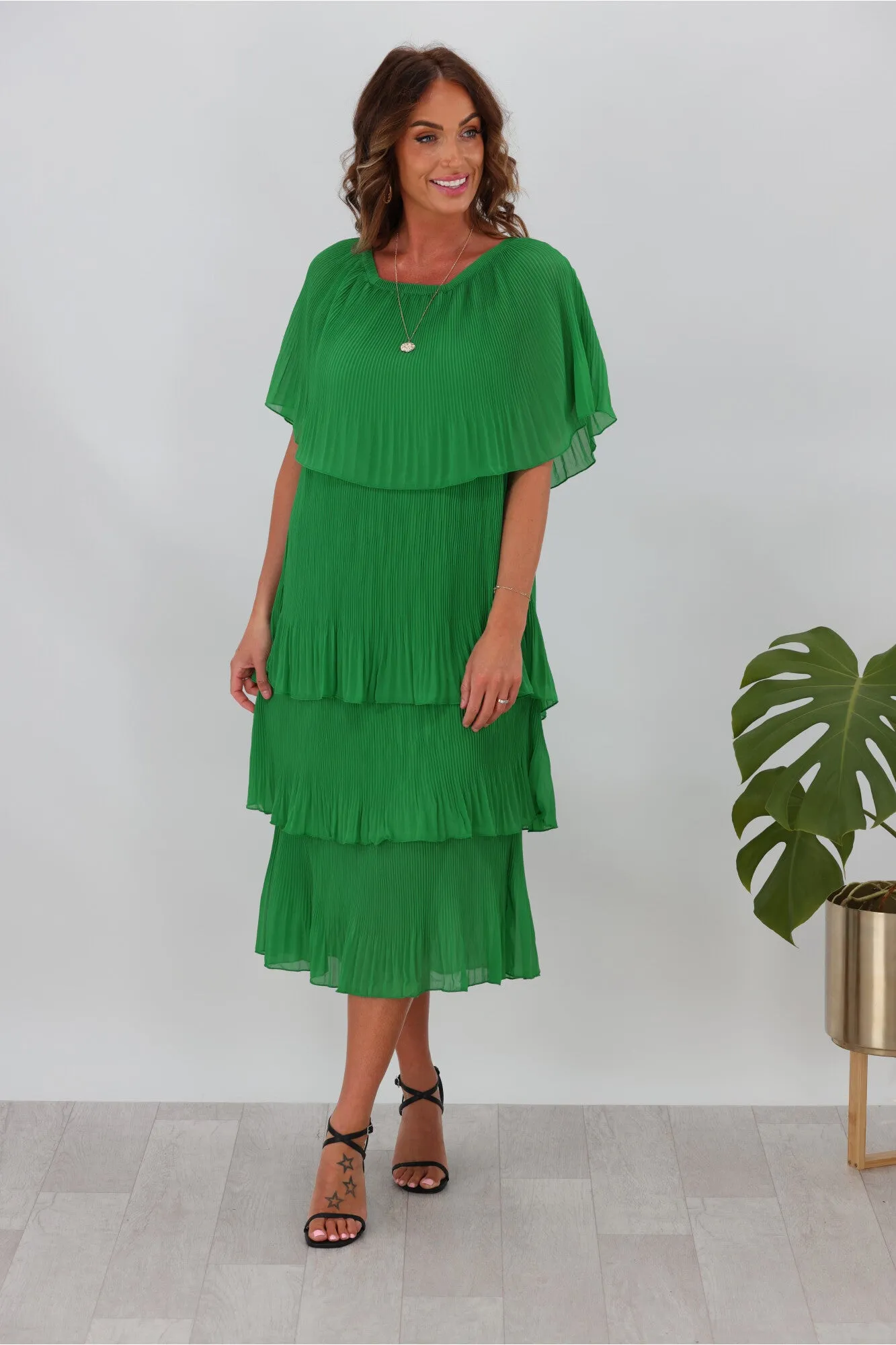 Sambara Abbie Pleated Layer Dress Green