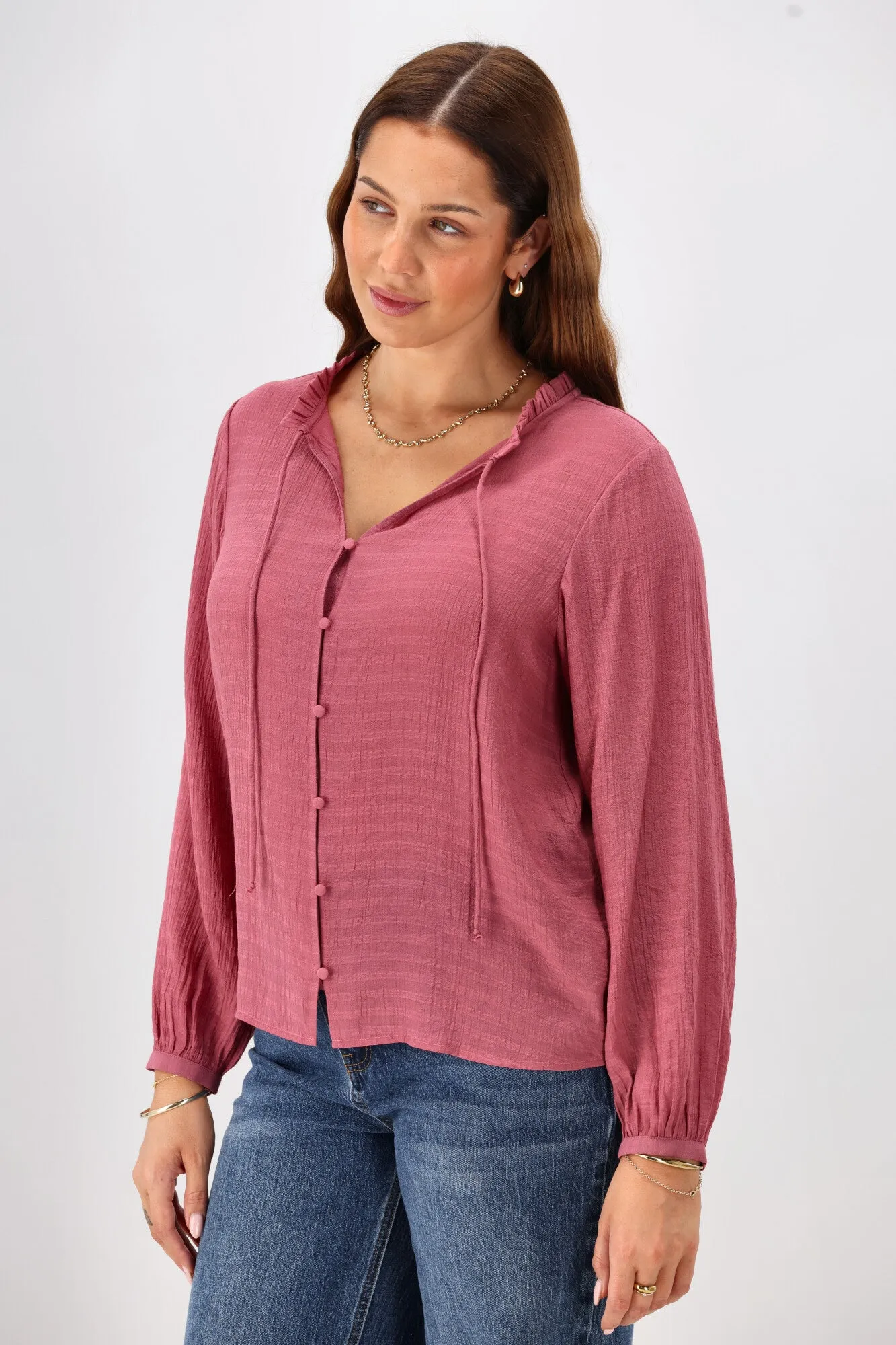 Shine On Label Gio Button Front Print Top Fabric Pink