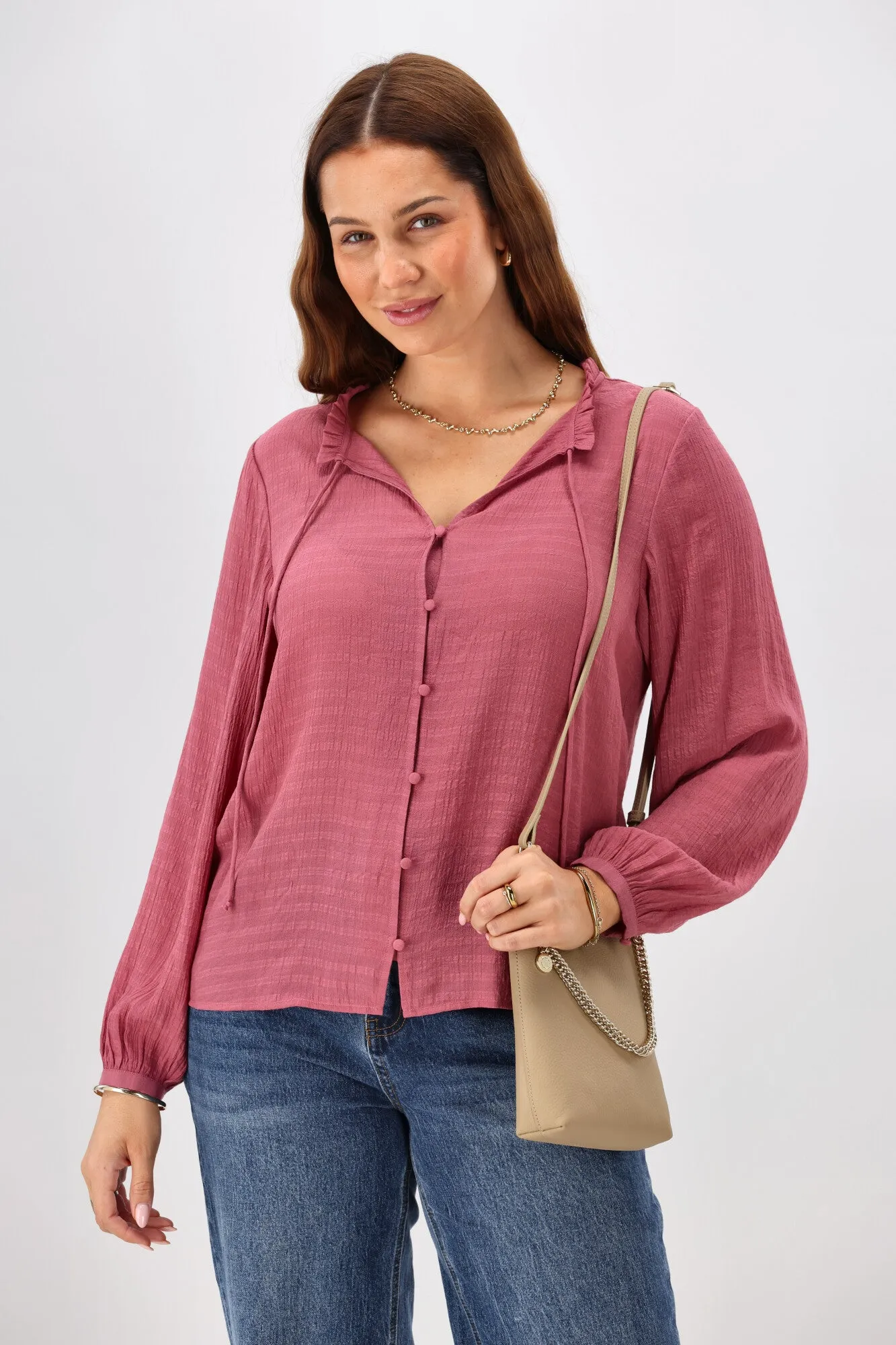 Shine On Label Gio Button Front Print Top Fabric Pink