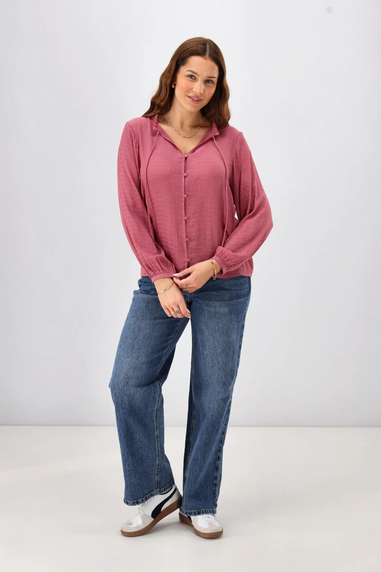 Shine On Label Gio Button Front Print Top Fabric Pink