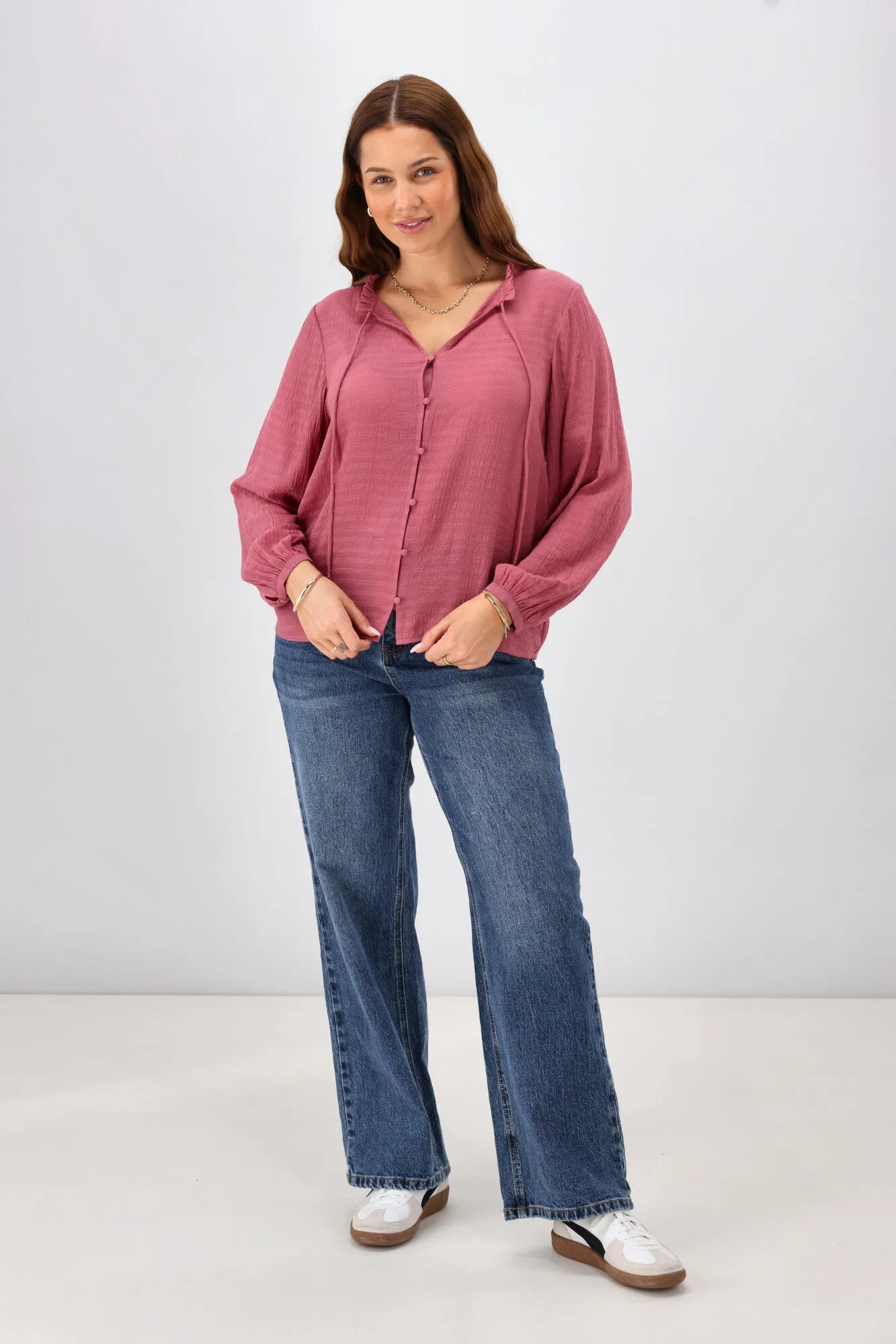 Shine On Label Gio Button Front Print Top Fabric Pink