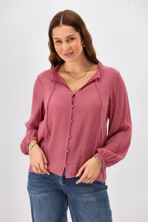 Shine On Label Gio Button Front Print Top Fabric Pink