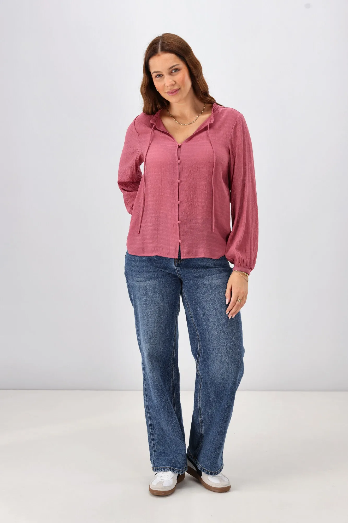 Shine On Label Gio Button Front Print Top Fabric Pink