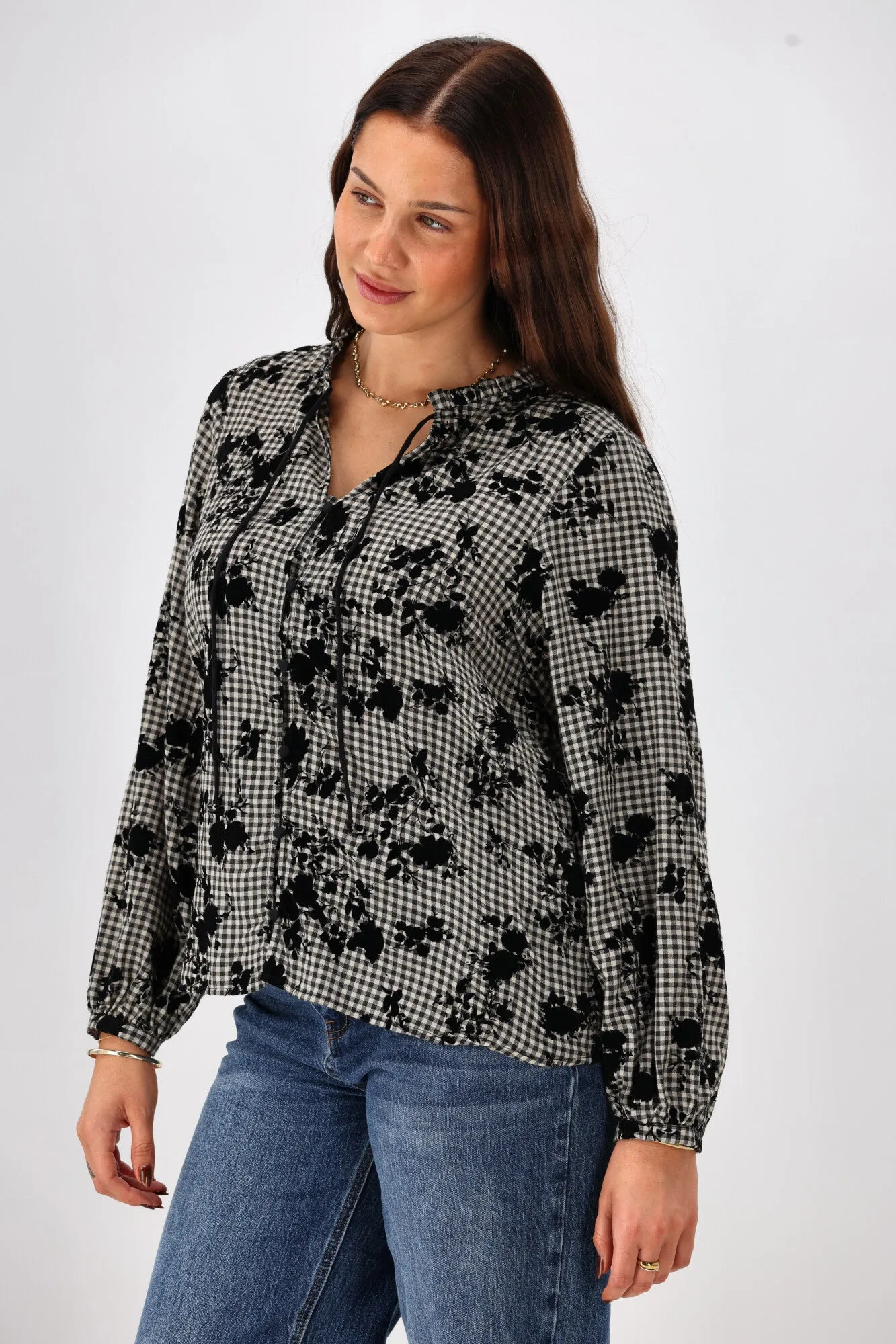 Shine On Label Gio Button Front Top Flocked Check