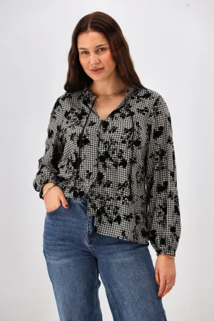 Shine On Label Gio Button Front Top Flocked Check