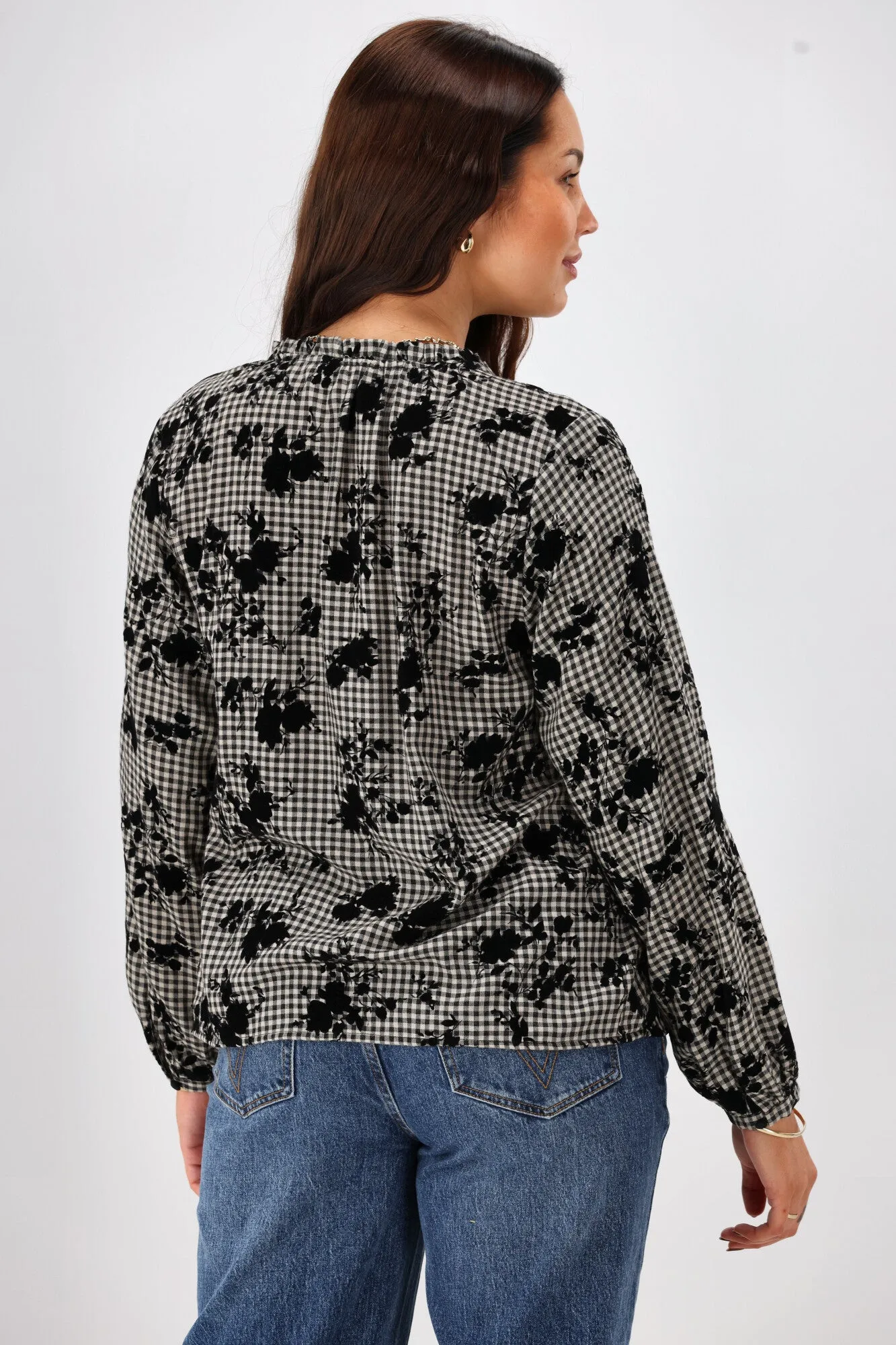 Shine On Label Gio Button Front Top Flocked Check