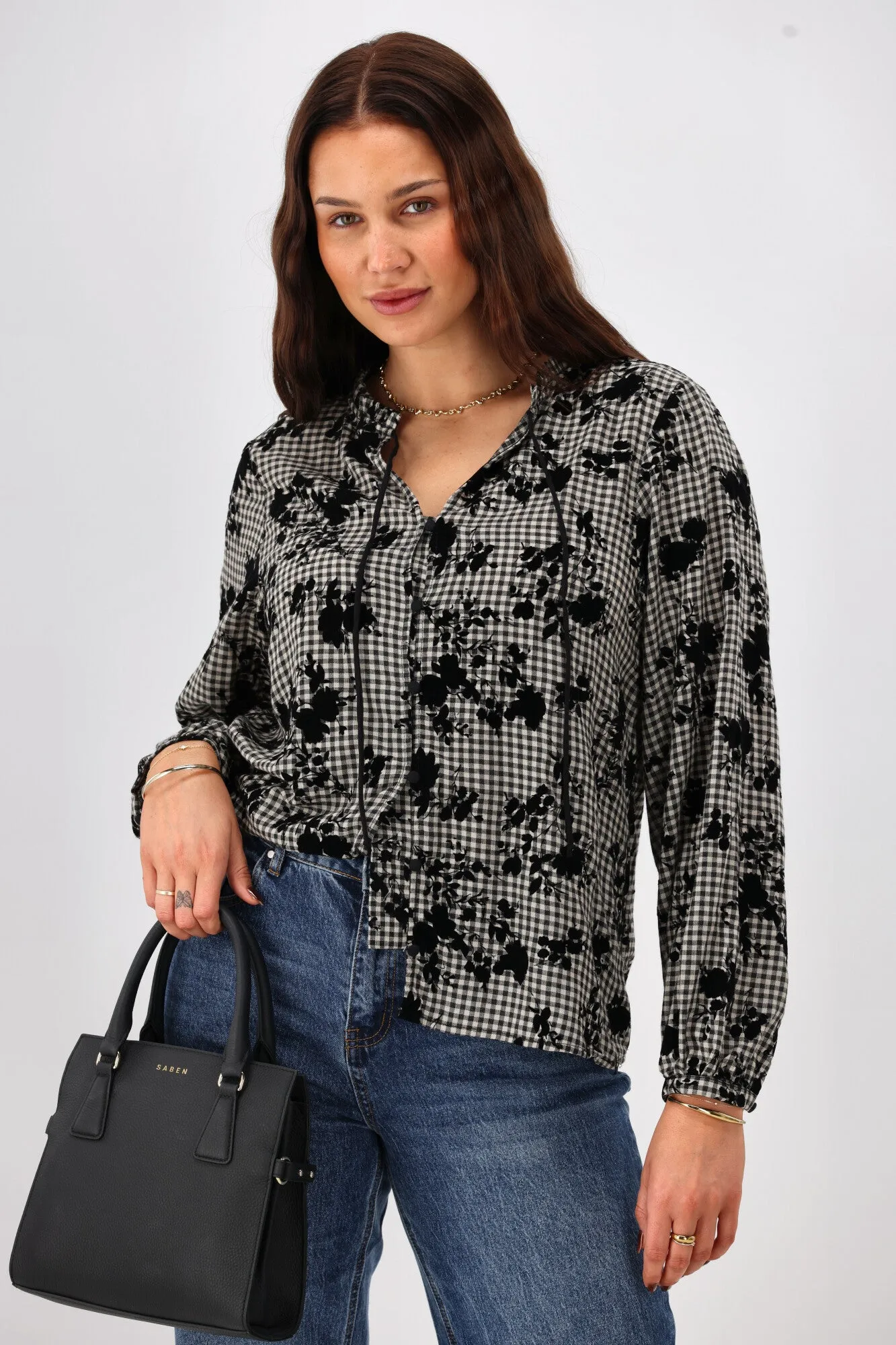 Shine On Label Gio Button Front Top Flocked Check