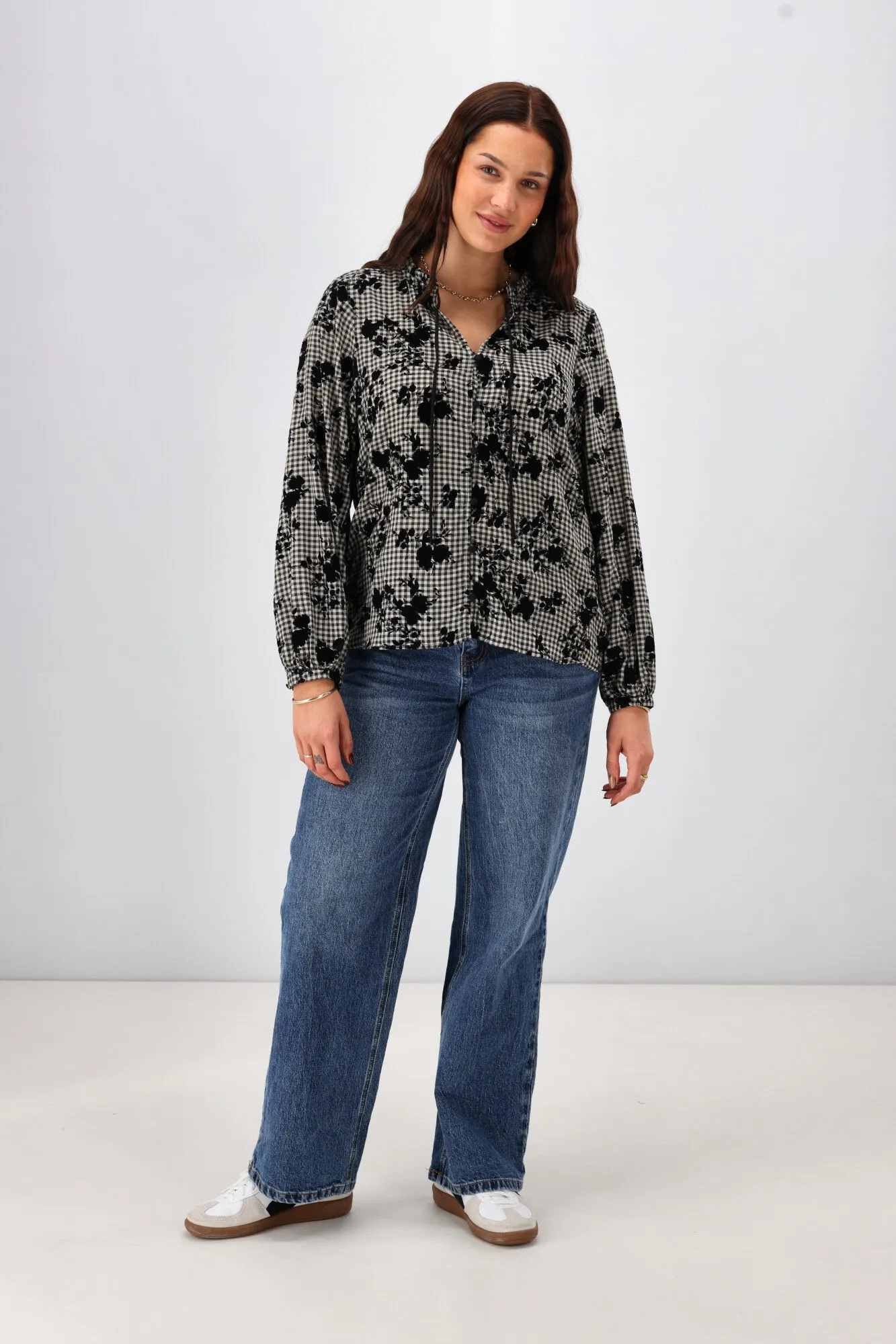 Shine On Label Gio Button Front Top Flocked Check