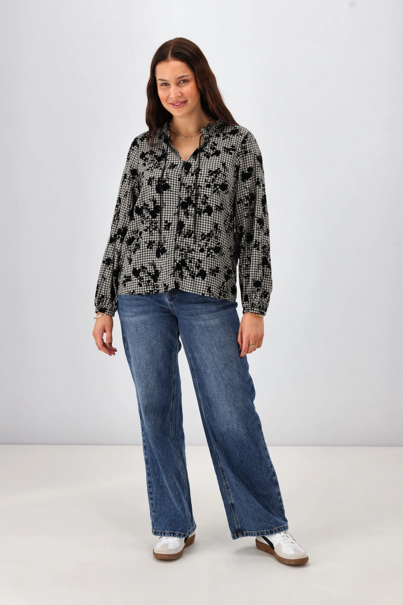 Shine On Label Gio Button Front Top Flocked Check