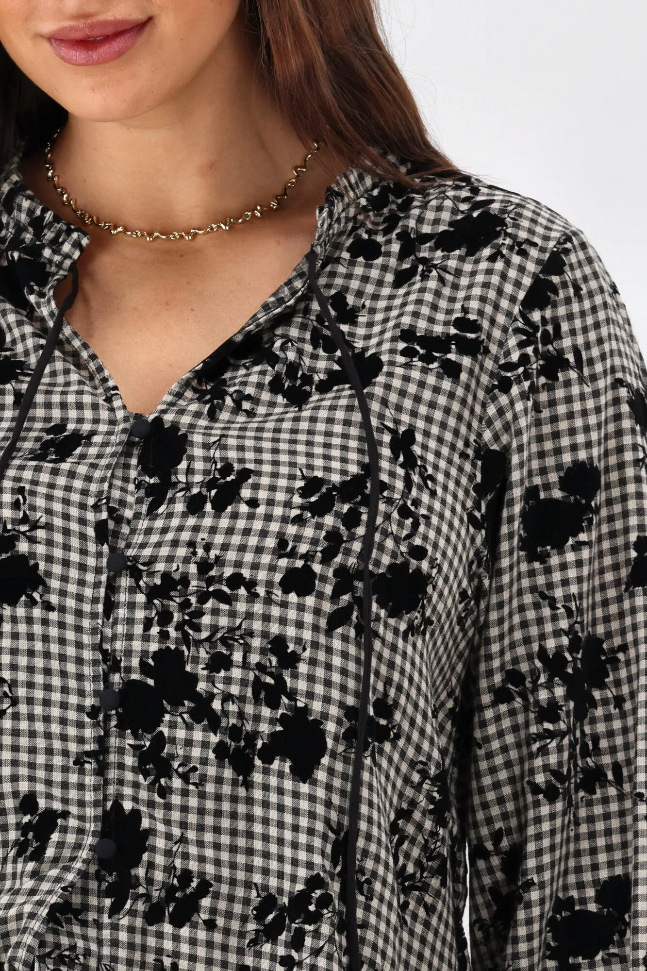 Shine On Label Gio Button Front Top Flocked Check
