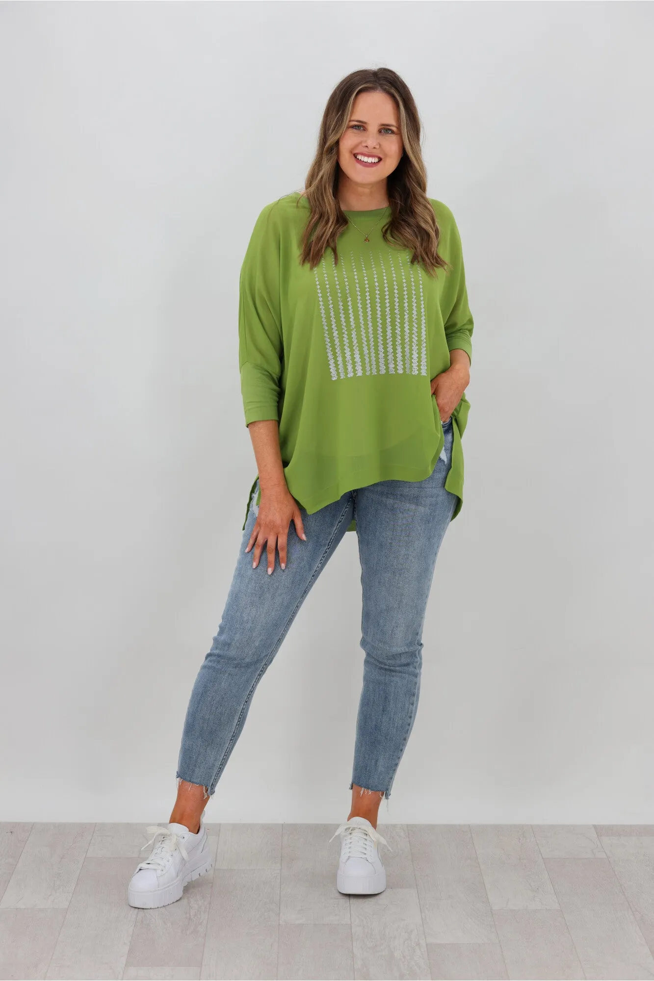 Shine On Label Jetta Foil Print Top Lime Green