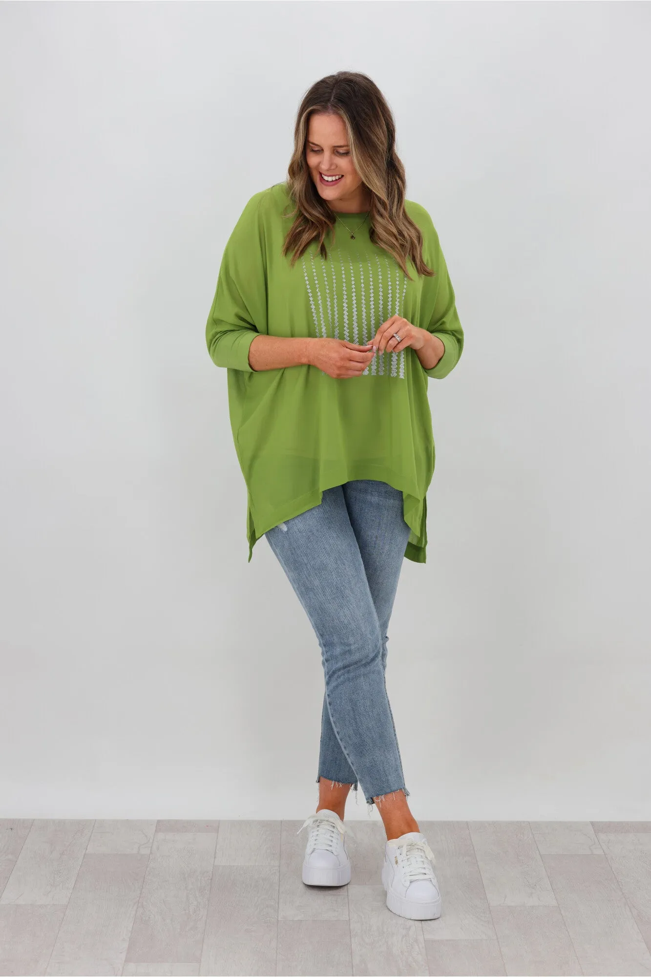 Shine On Label Jetta Foil Print Top Lime Green