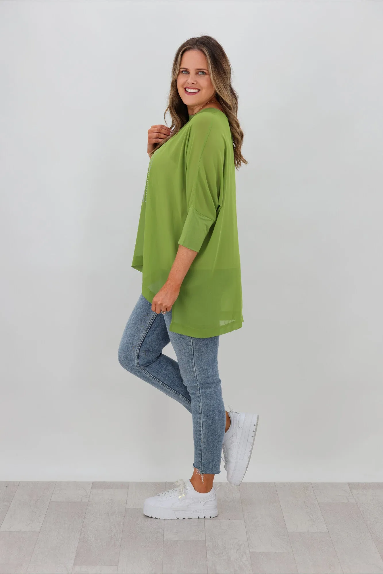 Shine On Label Jetta Foil Print Top Lime Green