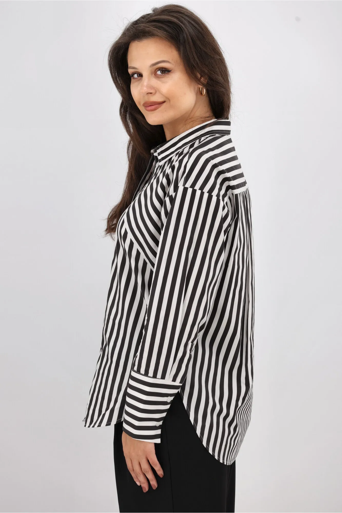 Shine On Label Kieran Angle Striped Shirt Black White