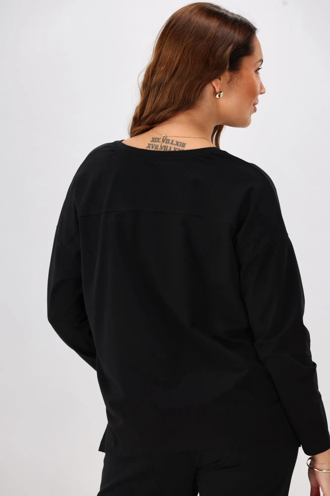 Shine On Label Leith Boxy Oversized V Neck Tee Black