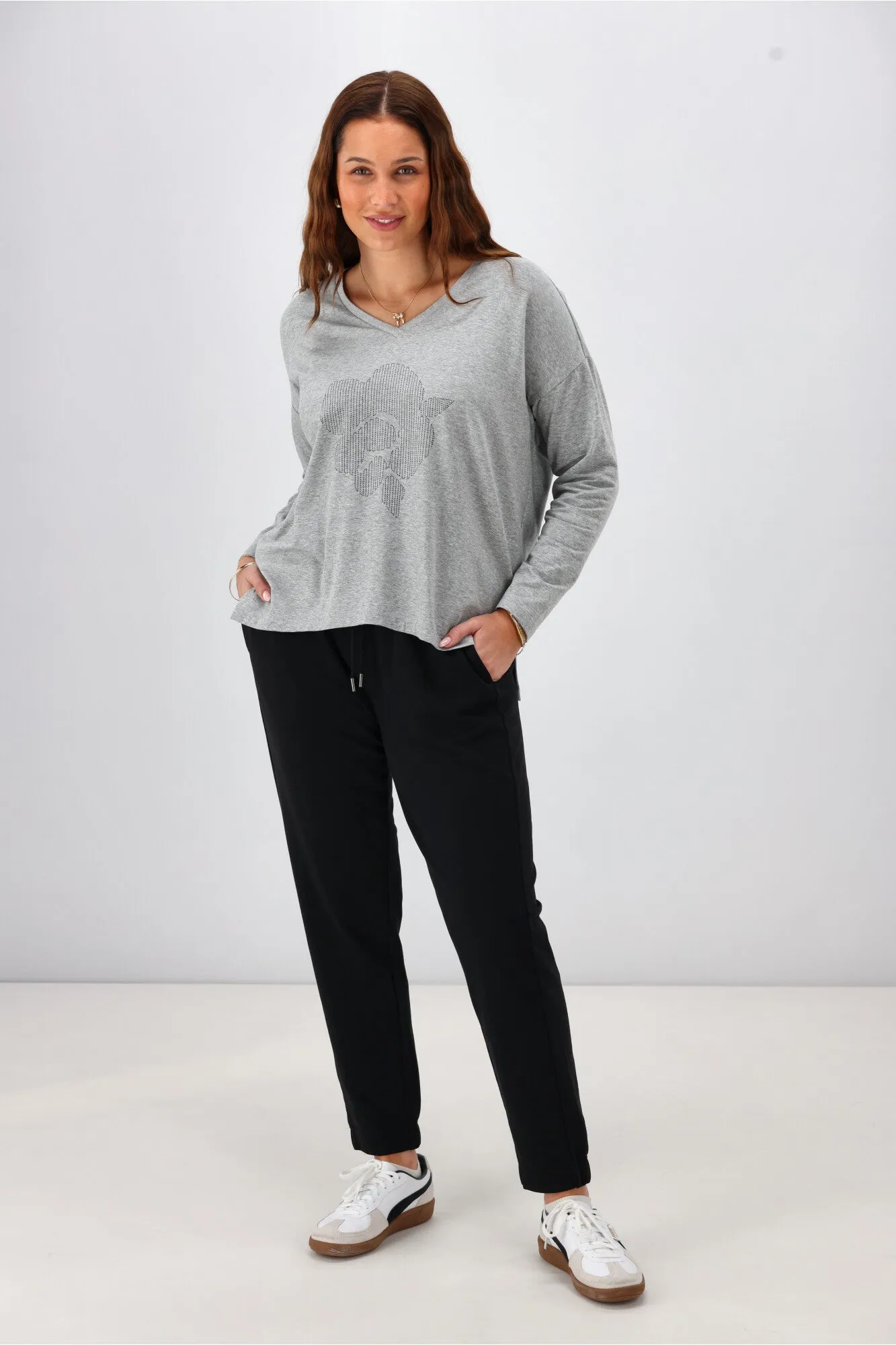 Shine On Label Leith Boxy Oversized V Neck Tee Grey Marle