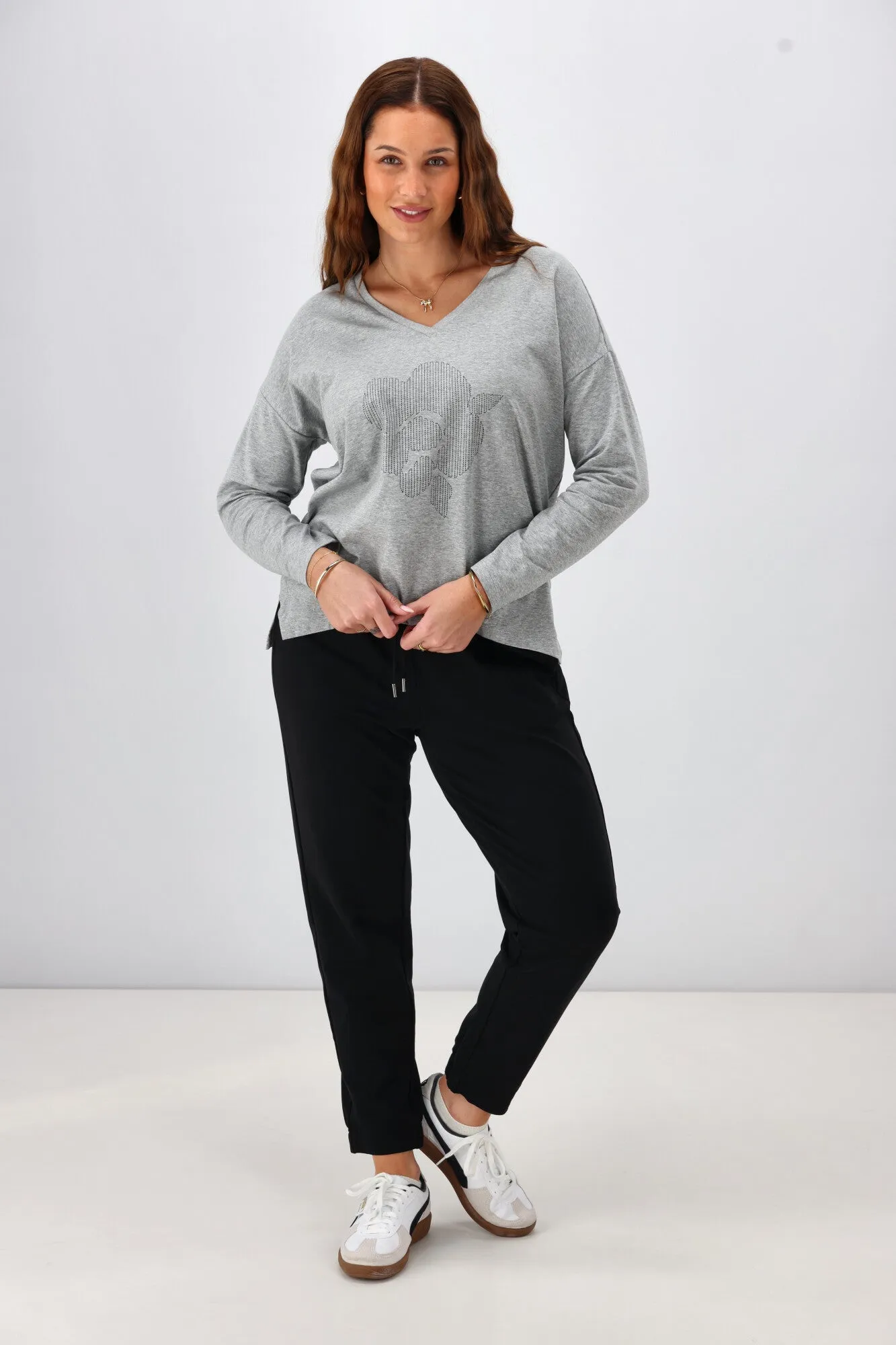 Shine On Label Leith Boxy Oversized V Neck Tee Grey Marle