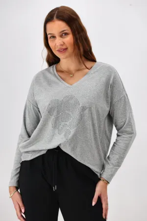 Shine On Label Leith Boxy Oversized V Neck Tee Grey Marle
