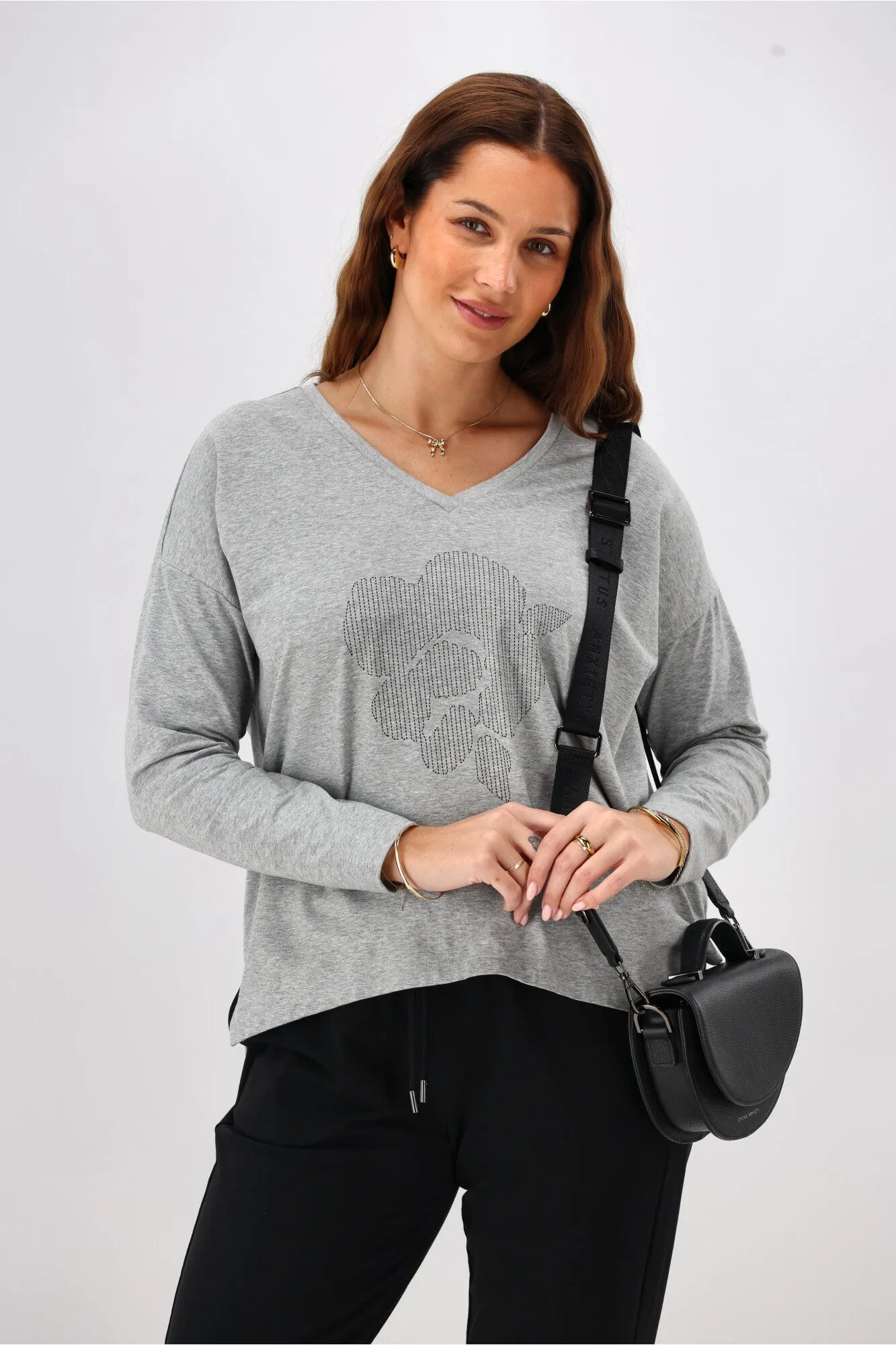 Shine On Label Leith Boxy Oversized V Neck Tee Grey Marle
