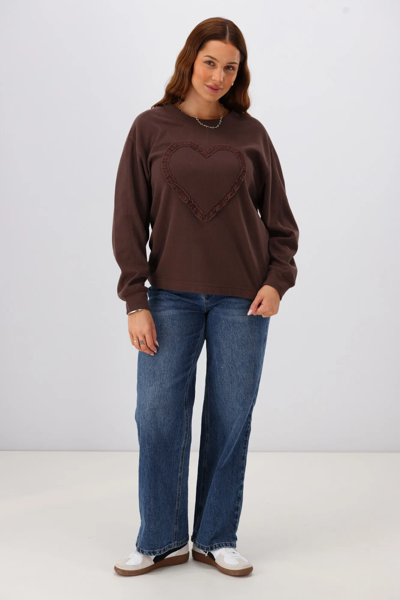 Shine On Label Riley Frill Heart Crew Chocolate