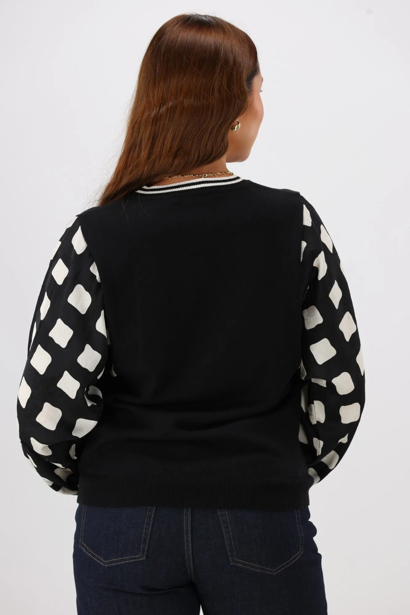 Shine On Label Talina Knit Top With Woven Sleeve Black
