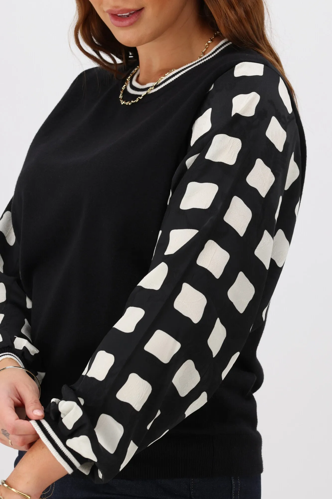 Shine On Label Talina Knit Top With Woven Sleeve Black