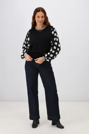 Shine On Label Talina Knit Top With Woven Sleeve Black
