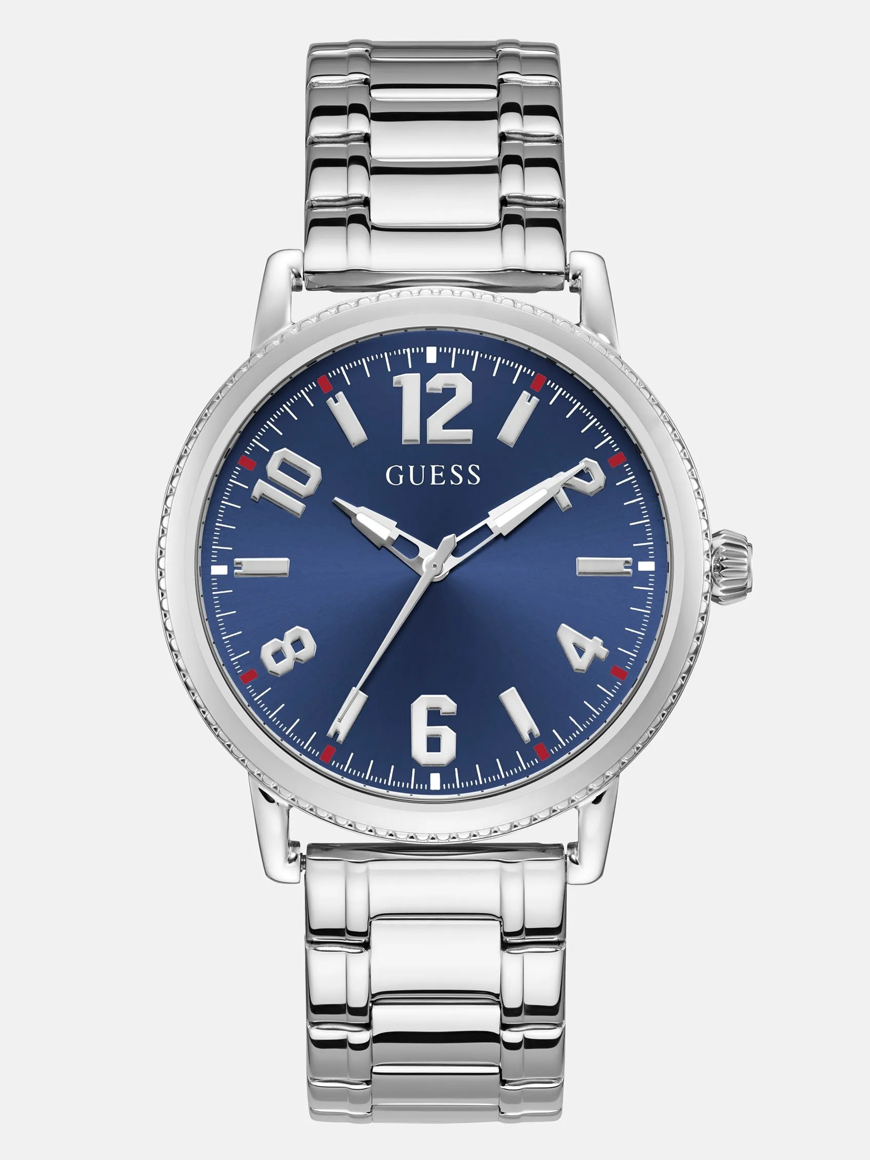 Silver-Tone and Blue Analog Watch