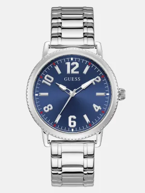 Silver-Tone and Blue Analog Watch