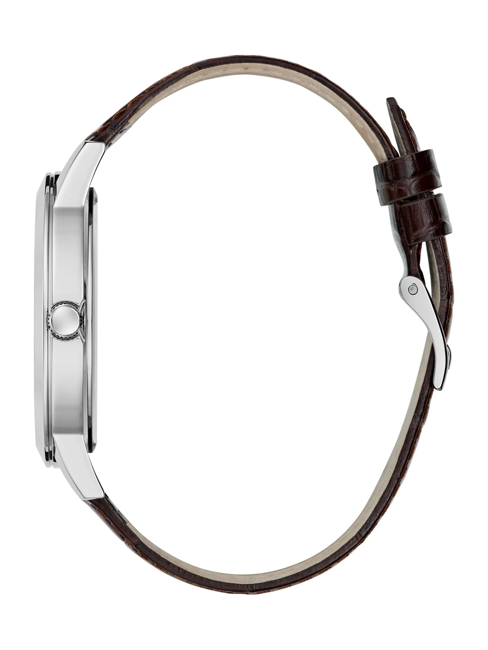 Silver-Tone and Brown Leather Analog Watch