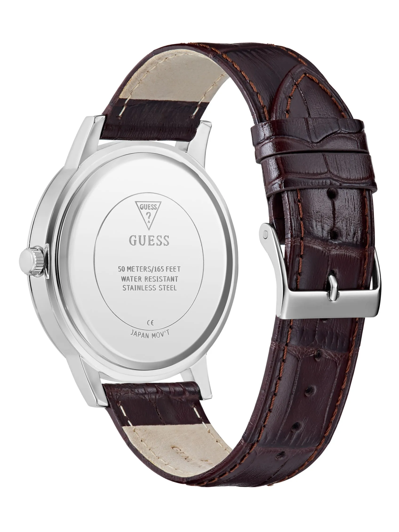 Silver-Tone and Brown Leather Analog Watch