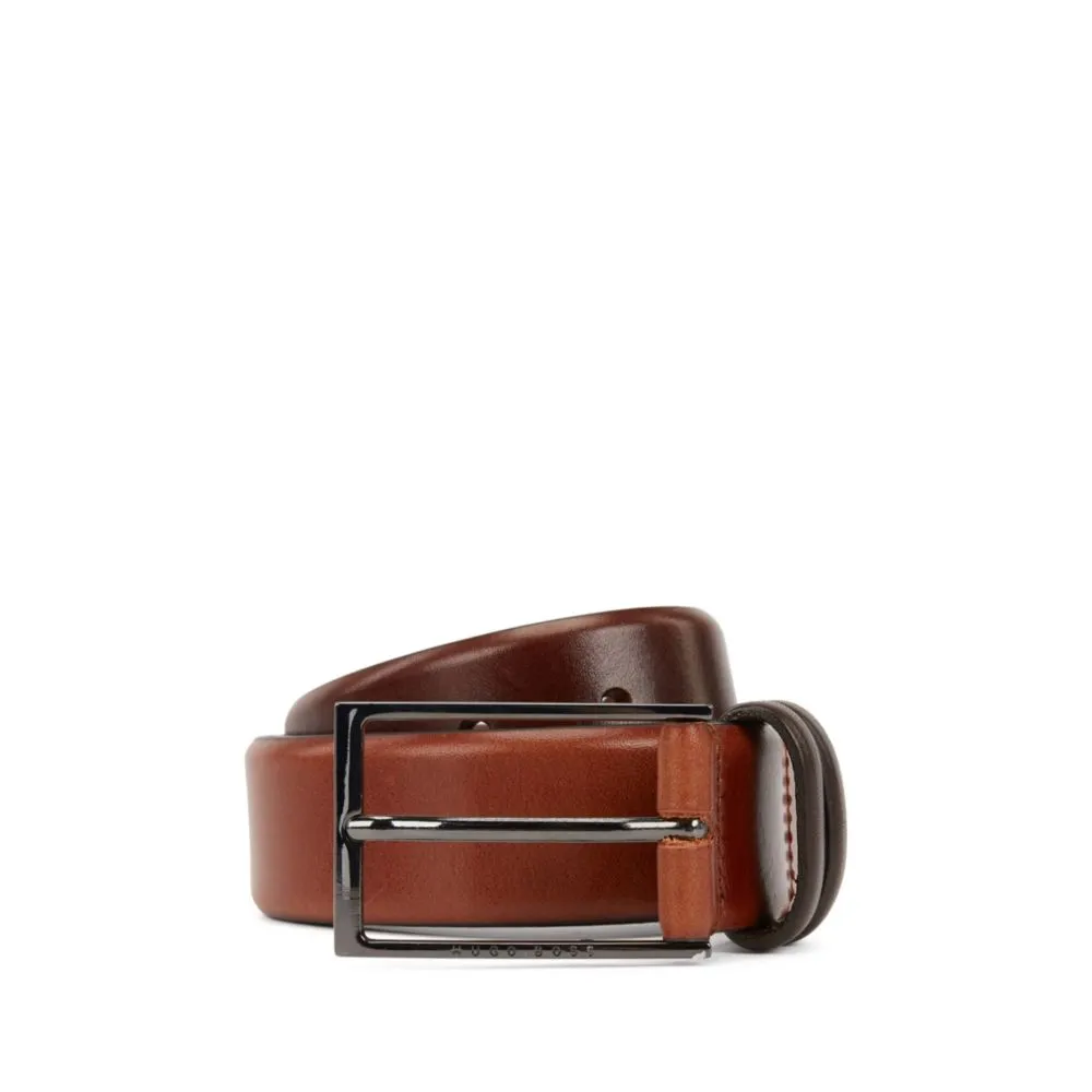 Vegetable-tanned leather belt with gunmetal hardware