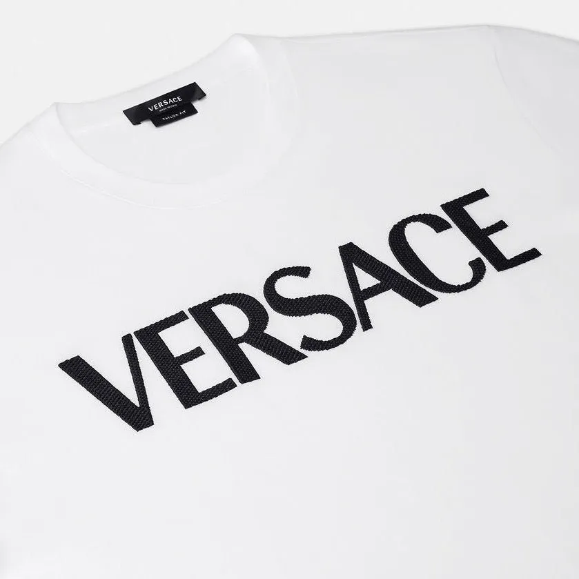 Versace White Embroidered Logo T-Shirt