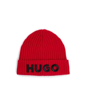 Wool beanie hat with logo detail